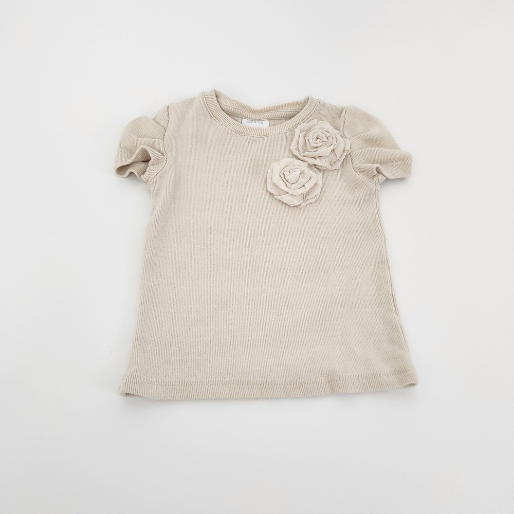Zara Girls Knit Top‎ w 3D Floral Rosettes Puff Sleeve Size 6-7